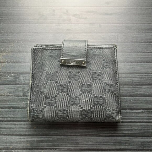 Vintage Gucci GG Bifold Wallet Canvas Leather Black Authentic|Used - Picture 1 of 6